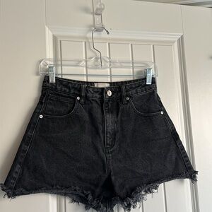 Abrand Jeans Black Denim Frayed Hem Shorts